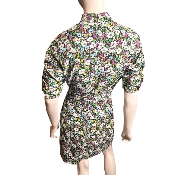 Nasty Gal Size 4 Bloom To Grow Floral Mini Dress Ruched Sleeves Wrap Skirt Green - Picture 9 of 16